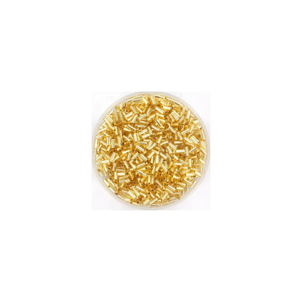 Miyuki, bugle bead, silver lined, gold, opaque, 3x1,5 mm, hole 0,7mm, appx. 900pcs