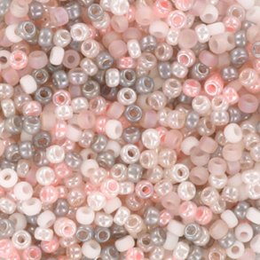 Miyuki Seed Beads, pastel rosa-pink, grau glänzend Mix, #11, 2x1,5 mm,, 12gr. ca. 1200 Stk