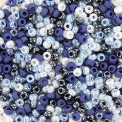 Miyuki Seed Beads, blau-wei&szlig; gl&auml;nzend Mix, Gr&ouml;&szlig;e #11, 2x1,5 mm,, 12gr. ca. 1200 Stk.