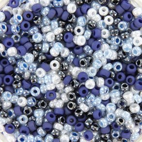 Miyuki Seed Beads, blau-weiß glänzend Mix, Größe #11, 2x1,5 mm,, 12gr. ca. 1200 Stk.