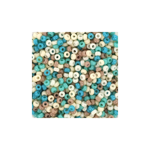 Miyuki seed bead, turquoise-white-brown mix, size #11, 2x1,5 mm,, 12gr. approx. 1200 pcs