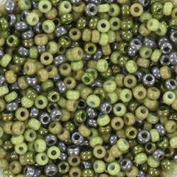 Miyuki Seed Beads, grau-gr&uuml;n gl&auml;nzend Mix, Gr&ouml;&szlig;e #11, 2x1,5 mm,, 12gr. ca. 1200 Stk