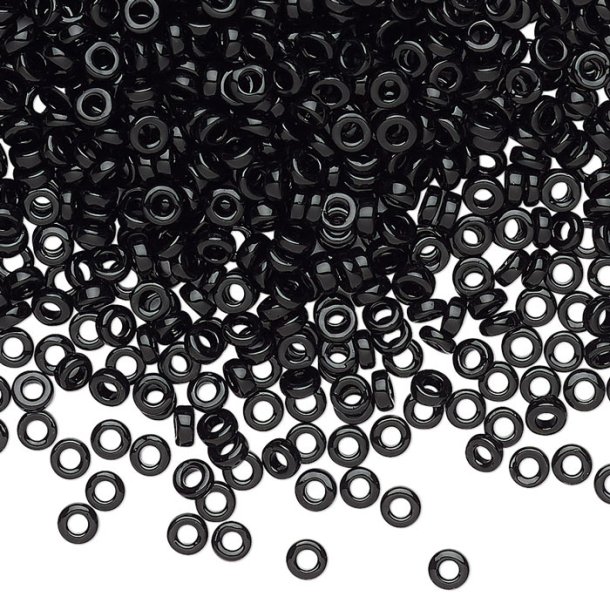 Miyuki seed bead, glass, rondelle, black, 3x1.4 mm, 7.5gr, approx. 450 pcs