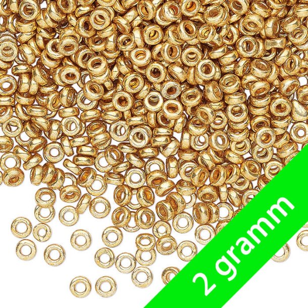 Miyuki seed bead, glass, rondelle, gilded, Duracoat, 3x1.4 mm, 2 gr, approx. 110 pcs