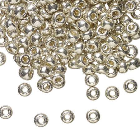 Miyuki, Seed bead #6, verzinkt silber, 4,5x3 mm, ca. 140 Stk., 12g,