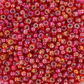 Miyuki seed bead, flame red, silver lined, AB, size #11, 2x1,5mm, 12gr. appx. 1200 pcs