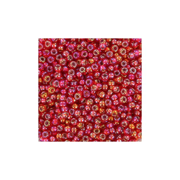 Miyuki seed bead, flame red, silver lined, AB, size #11, 2x1,5mm, 12gr. appx. 1200 pcs