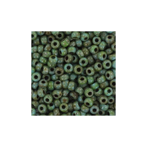 Miyuki seed bead, turquoise, marbled #8, 3x1.8mm, ca. 480pcs. 12 gram