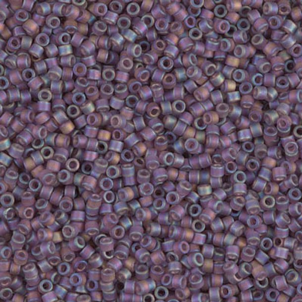 Delica, size #11, matted, transparent, mauve, lilac, AB, 1.1x1.7mm, 5.2 grams.