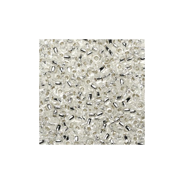 Miyuki seed bead, Silver lined, crystal, size #11, 2x1,5 mm, ca. 1200 pcs