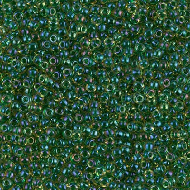 Miyuki seed bead, transparent emerald green, AB, #11, 2x1,5 mm, 1200 pcs