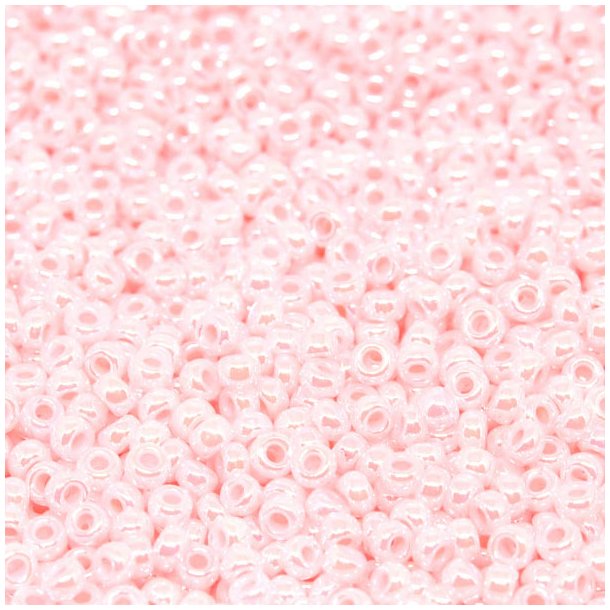 Miyuki seed bead, #11, light white/pink color lined, opaque, 2x1.5 mm, 22g, 2250pcs
