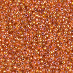 Miyuki seed bead, #11, silver lined, orange, AB, 2x1,5 mm, 12g, ca. 1200 Stk.