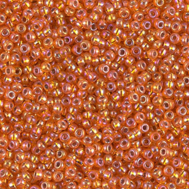 Miyuki seed bead, silver lined, orange, AB, size #11, 2x1,5 mm, 12g, 1200 pcs
