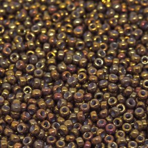 Miyuki Saatperle, metallisch iris batik-gold, #11, 2x1,5 mm, 12 Gramm