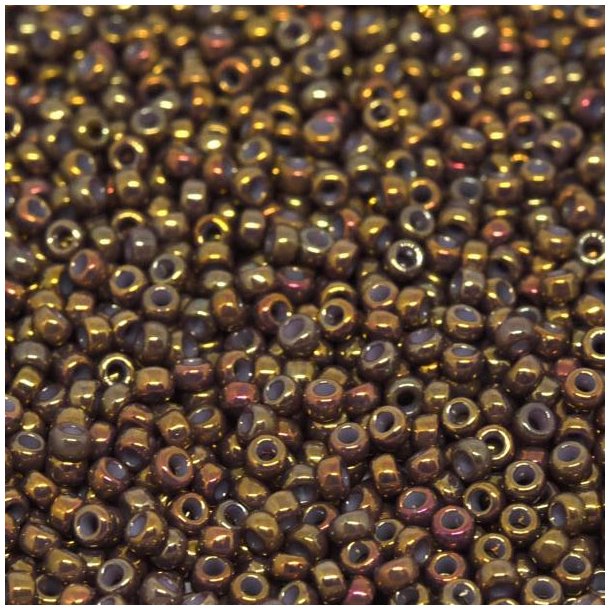 Miyuki seed bead, metallic iris batik gold, #11, 2x1,5 mm, 12 grams