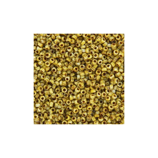 Miyuki seed bead, Picasso yellow, opaque, size #15, 1,5x1 mm, 12g, 3000pcs