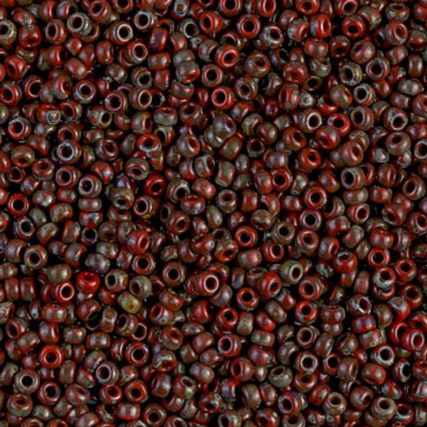 Miyuki seed bead, Picasso, marbled garnet red, size #15, 1,5x1 mm, ca. 3000 pcs
