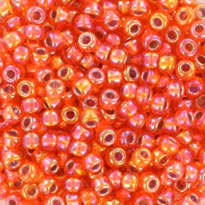 Miyuki seed bead, silver lined AB orange #8, 3x1.8mm, ca. 400pcs.