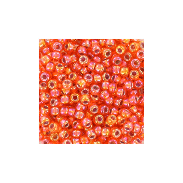 Miyuki, Seed bead, silver lined AB orange, #8, 3x1,8 mm, ca. 400 Stk.