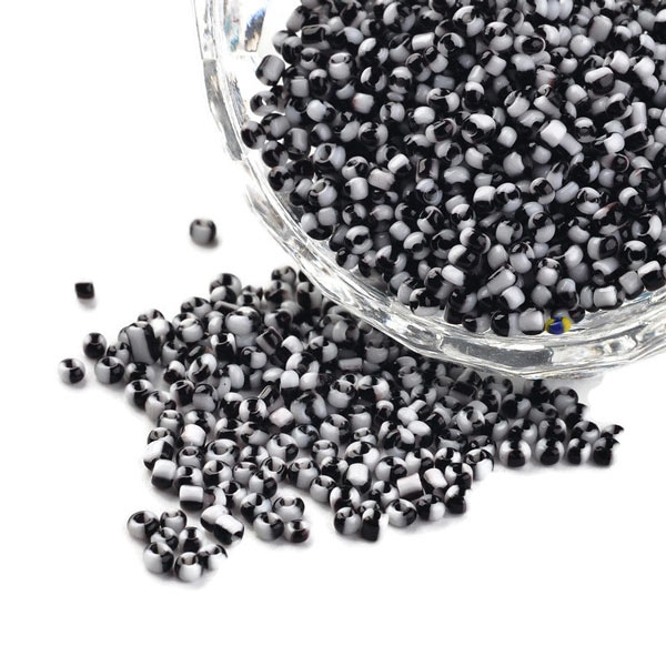 Gestreift Seed bead, #12, schwarz/weiss, 2 mm, ca. 700 Stk.