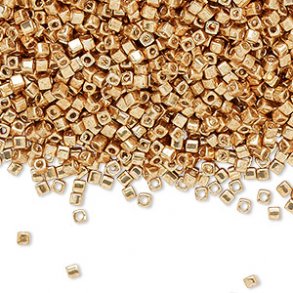 Miyuki, Glas-Rocailles, gold, klein, opak, quadratisch, 1,8 mm, 25 g