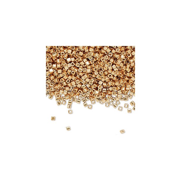Miyuki, glass seed bead, small, square, gold, opaque, 1,8mm, 25g