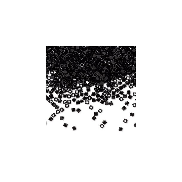 Miyuki, glas seedbead, sort, firkant, opak, 1,8mm, ca. 2100 stk