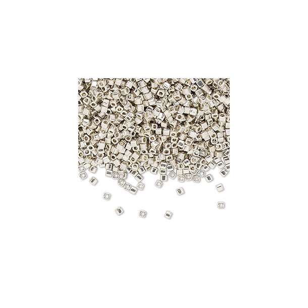 Miyuki, glass seed bead, square, small, silver, opaque, 1,8mm, 25g