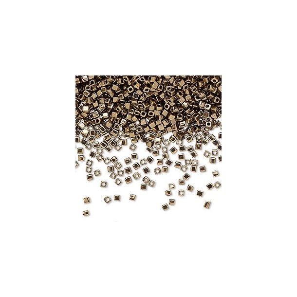 Miyuki, glas seedbead mrk gylden, firkant, 1,8x1,8 mm, 25gr. ca. 2100 stk