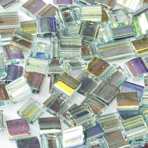 Miyuki Tila, two-hole-bead, clear rainbow effect, 5x5x2mm, 10g, ca. 120pcs.