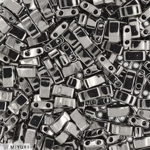 Miyuki, halbe Tila-Perlen, 2-Loch-Perle, dunkles Metall, opak, 5x2,3 mm, 5 Gr, 130 Stk