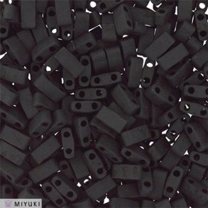 Miyuki, halbe Tila-Perlen, 2-Loch-Perle, opak, matt schwarz, 5x2,3 mm, 5 gr, 130 Stk.