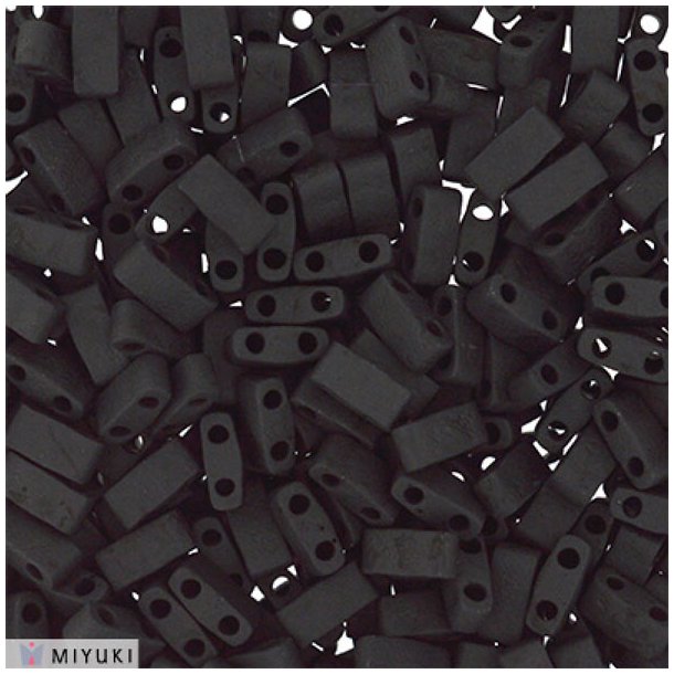 Miyuki, halv-Tila, 2-hulsperle, matteret sort, 5x2,3mm, 5gr, ca 130 stk