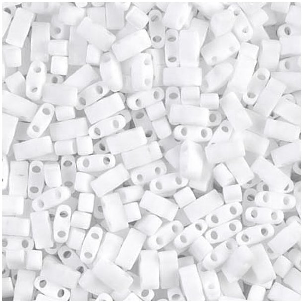Miyuki half Tila, two-hole-bead, white, opaque, 5x2.3x2mm, 5gr, ca. 130pcs