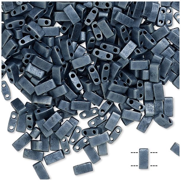 Miyuki, half Tila, two-hole-bead, opaque, matte, bluish grey, glistening, 5x2.3mm, 5gr, 130pcs