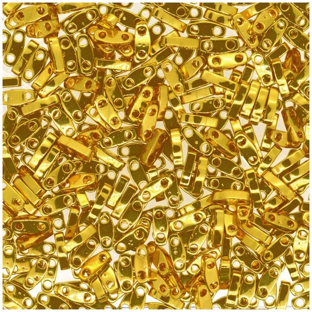 Miyuki quarter Tila beads, opaque, 24ct gold-plated, 5x1.3mm, 5gr, approx. 220pcs