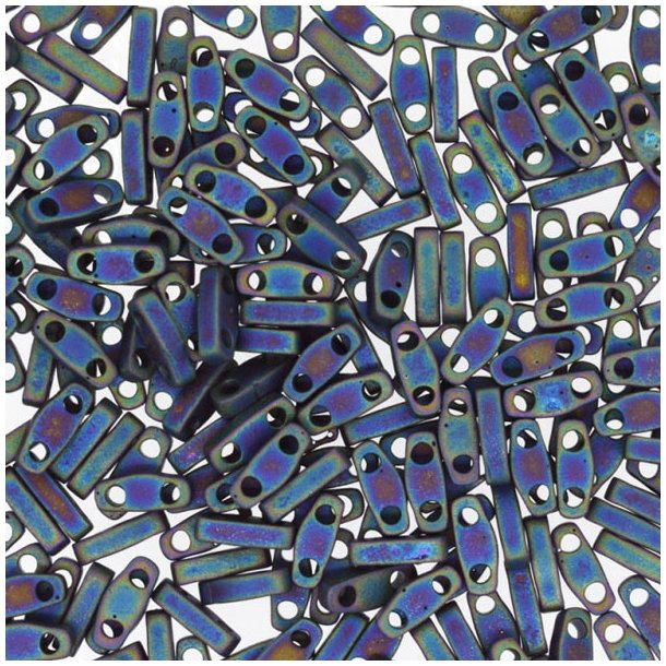 Miyuki, quarter Tila, two-hole-bead, opaque, matte, dark blue multi iris, 5x1.3mm, 5gr, 220pcs
