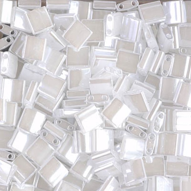 Miyuki Tila, two-hole-bead, Crystal white, Ceylon, semi-transparent, 5x5x2mm, 10g, ca. 110pcs