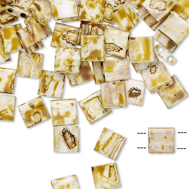 Miyuki Tila, two-hole-bead, Picasso, white-brown, opaque, 5x5x2mm, 10g, ca. 110pcs