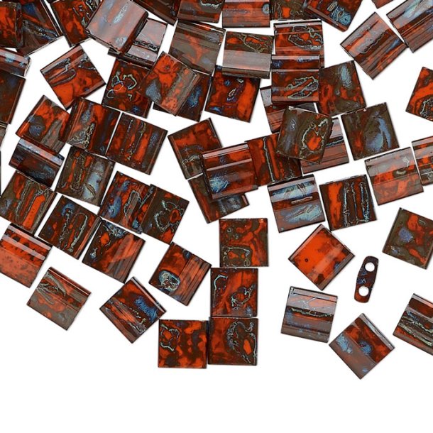 Miyuki Tila, two-hole-bead, opaque, Picasso orange, 5x5mm, 10g, 110pcs