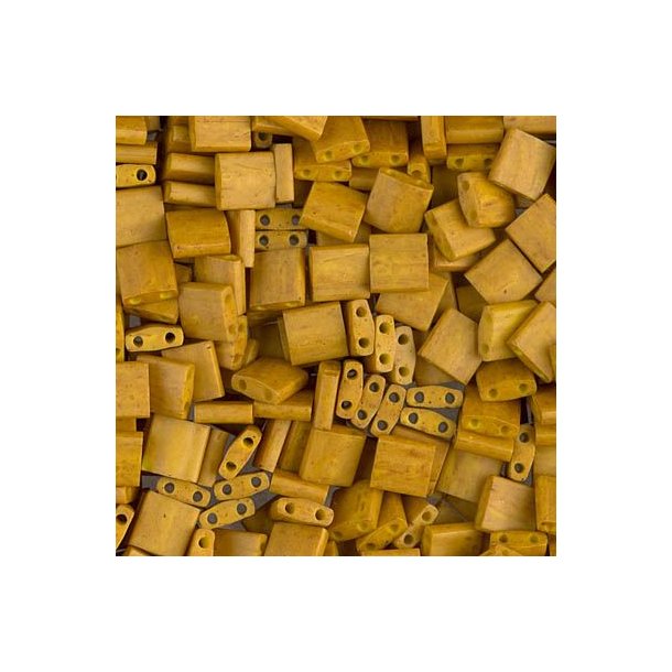 Miyuki Tila, two-hole-bead, matt, mustard yellow, 5x5x2mm, 10g, ca. 110pcs