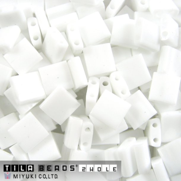 Miyuki Tila, two-hole-bead, white, opaque, 5x5x2mm, 10gr, ca. 120pcs