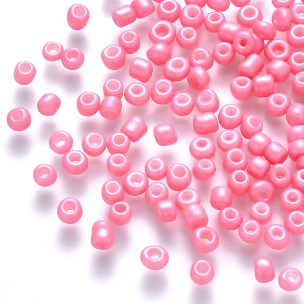 Glass seed bead, pink, opaque, #11, ca. 2x1.5 mm, 10gr., ca. 650pcs.