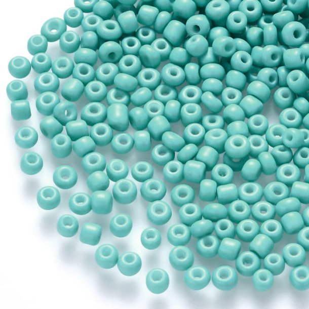 Glas Seed bead, cyan, opak, #8, ca. 3,5x2 mm, 20 gr., ca. 450 Stk.