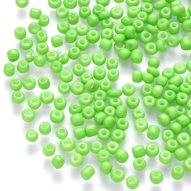 Glass seed bead, lime green, opaque, #11, ca. 2x1.5 mm, 10gr., ca. 650pcs.