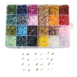 Rhrenperlen, Perlensatz, 24 verschiedene. AB-Farben und silverlined, 6x1,8 mm.