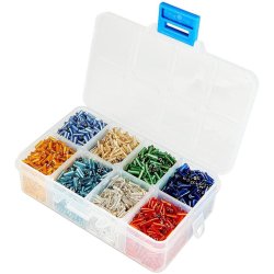 Rohrperlen-satz, 6x1,8 mm, 8 silver-line Farben in box, ca. 3000 Perlen, 1 box