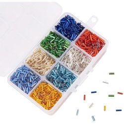 Rohrperlen-satz, 6x1,8 mm, 8 silver-line Farben in box, ca. 3000 Perlen, 1 box