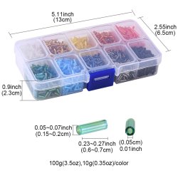 Rhrenperlen, Perlensatz, 10 verschiedene. AB-Farben und silverlined, 6x1,8 mm.